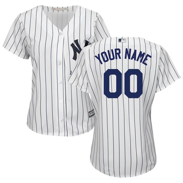 Women New York Yankees Majestic White Navy Home Cool Base Custom MLB Jersey->customized mlb jersey->Custom Jersey